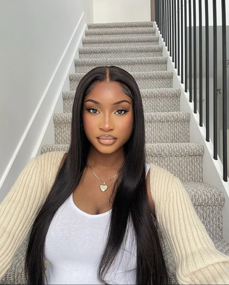 Model wearing a straight wig style